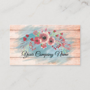 Carte De Visite Aquarelle rose turquoise florale broyée