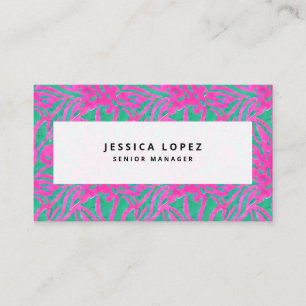 Carte De Visite Aquarelle Rose + Vert Damas Professional