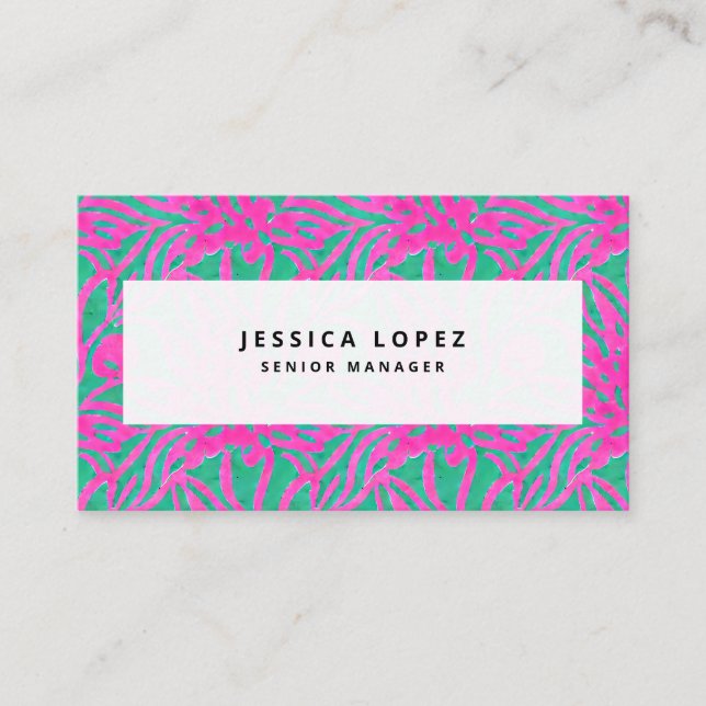 Carte De Visite Aquarelle Rose + Vert Damas Professional (Devant)