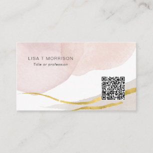 Carte De Visite Aquarelle rose vif Code QR moderne abstrait