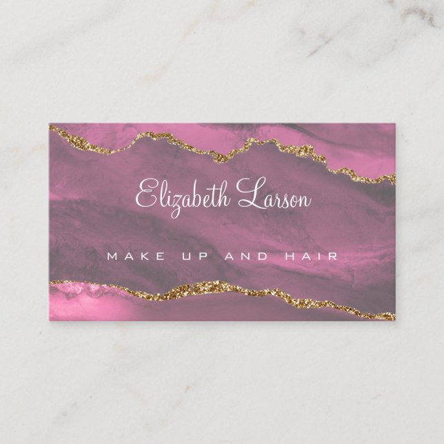 Carte De Visite Aquarelle rose vif Parties scintillant agate Artis (Devant)