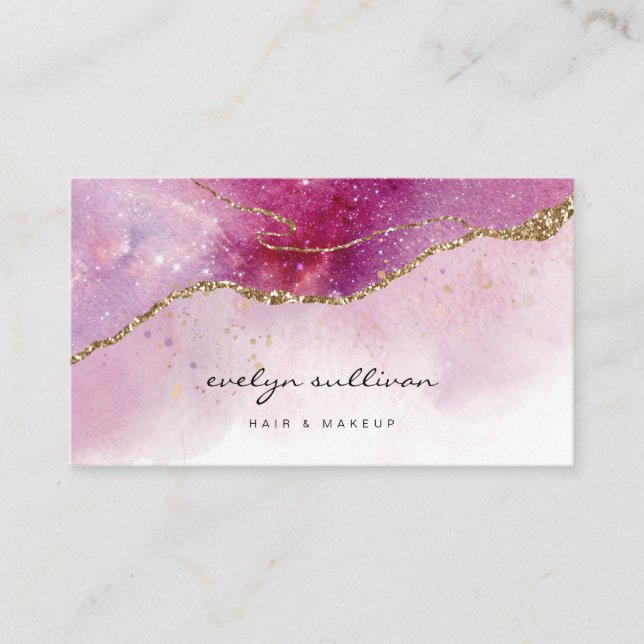 Carte De Visite aquarelle rose violet (Devant)