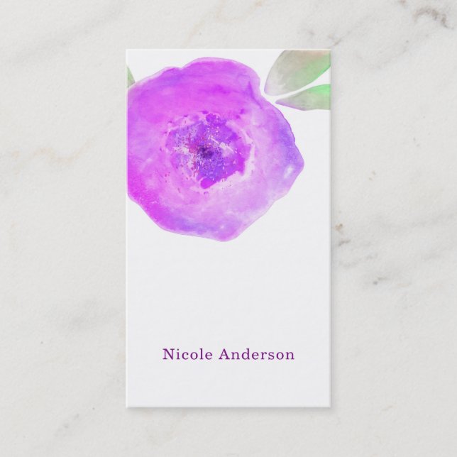 Carte De Visite Aquarelle rose violet Fleur Moderne Chic Personnal (Devant)