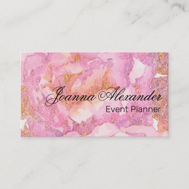 Carte De Visite Aquarelle Roses roses (Devant)