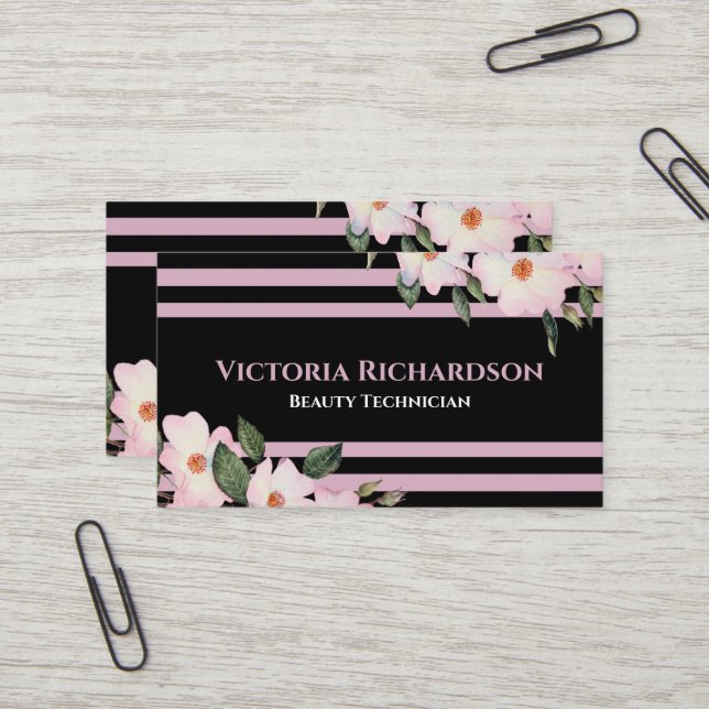Carte De Visite Aquarelle Roses Roses Roses Ballerina Fleurs (Devant/Arrière en situation)