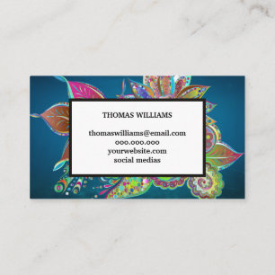 Carte De Visite Aquarelle rouge bleu floral motif