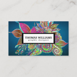 Carte De Visite Aquarelle rouge bleu floral motif