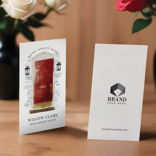 Carte De Visite Aquarelle rouge classique Porte avant Photo & Serv (Classy Red Watercolor Front Door Photo & Services Business Card)