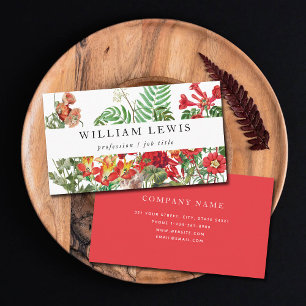 Carte De Visite Aquarelle rouge Floral & Green Professional