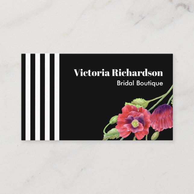 Carte De Visite Aquarelle Rouge Papillons noir blanc rayures (Devant)
