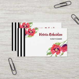 Carte De Visite Aquarelle rouge pavois à fleurs