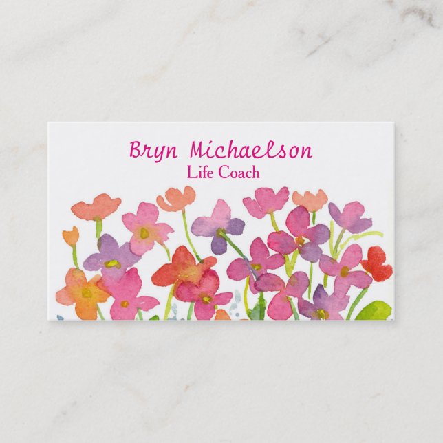 Carte De Visite Aquarelle rouge rose fleur sauvage (Devant)