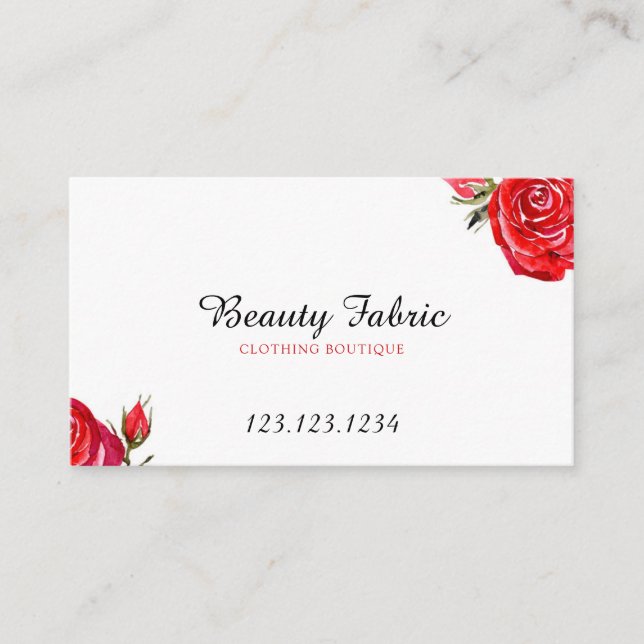 Carte De Visite Aquarelle Rouge Roses Vêtements Boutique (Devant)