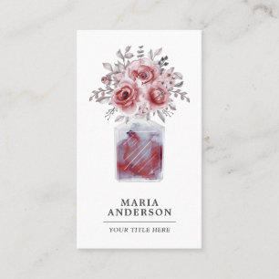 Carte De Visite Aquarelle rouge rustique florale Bouteille de parf