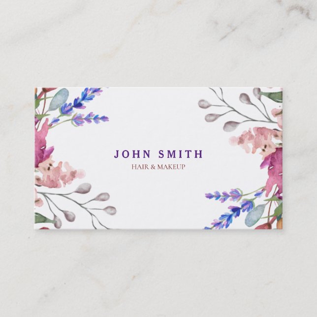Carte De Visite Aquarelle rustique moderne Vert maquillage floral (Devant)