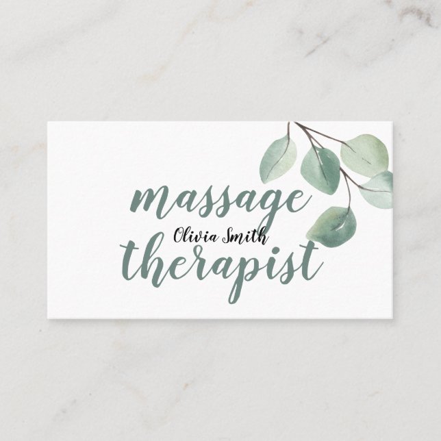 Carte De Visite Aquarelle rustique Vert moderne Massage floral (Devant)