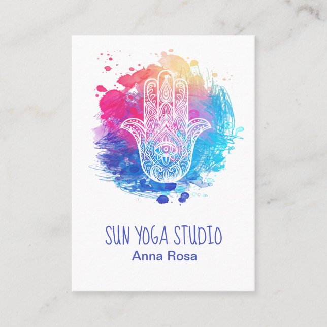 Carte De Visite Aquarelle sacrée d'oeil de yoga de main de Hamsa (Devant)