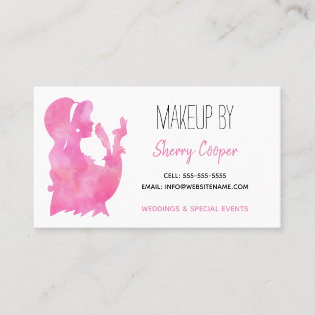 Carte De Visite Aquarelle Silhouette Peinture rose Artiste de maqu (Devant)