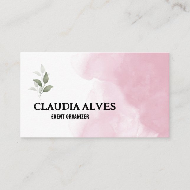 Carte de visite aquarelle simple rose et blanc (Devant)