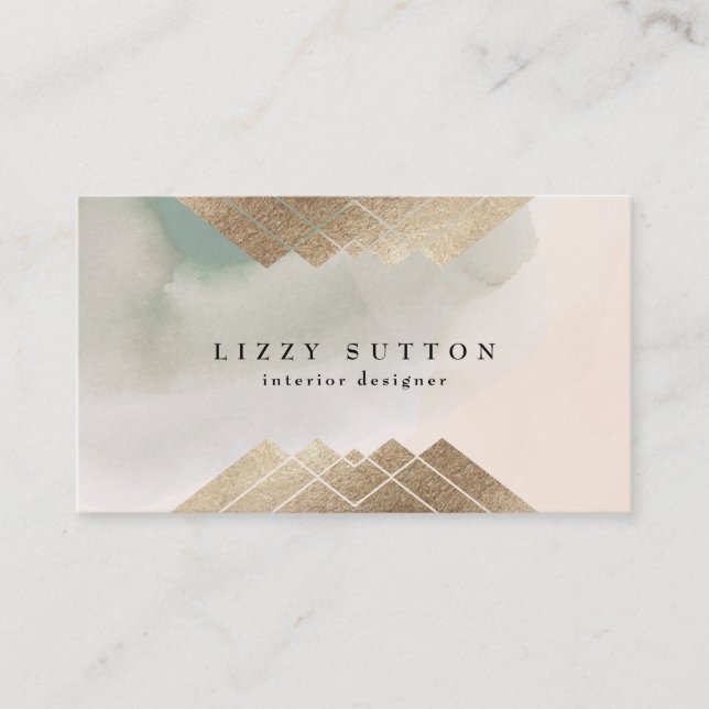 Carte De Visite Aquarelle Soft tendance Moderne Gold Foil Intérieu (Devant)