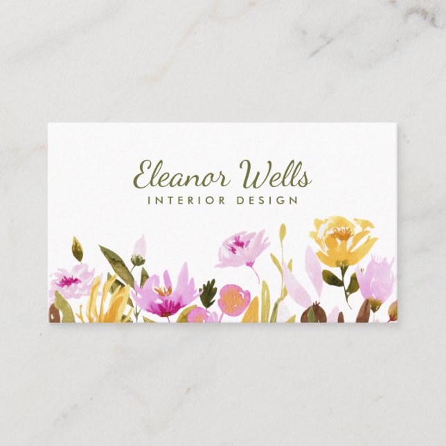 Carte De Visite Aquarelle stylée Floral Personnalisé  (Devant)