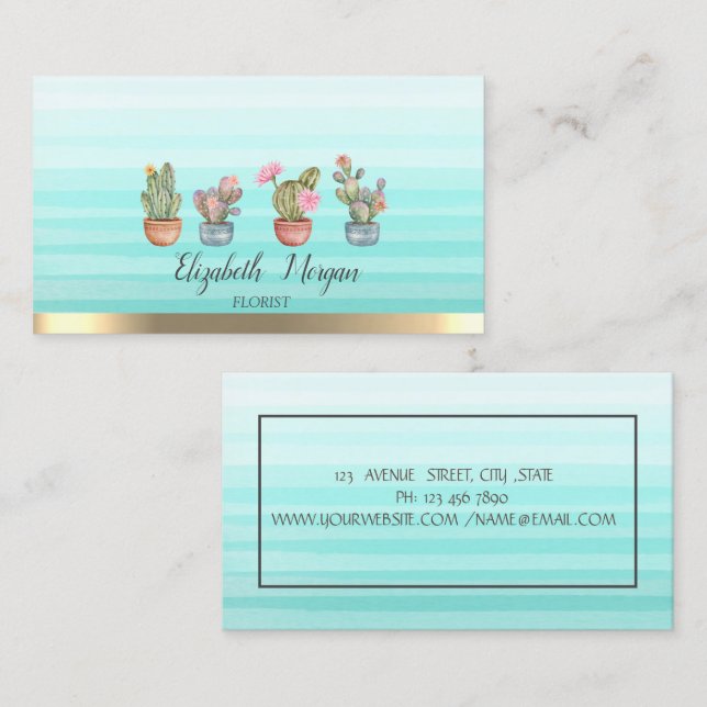 Carte De Visite Aquarelle Succulente Grille Ombre (Devant / Derrière)