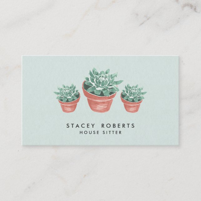 Carte De Visite Aquarelle Succulente Plante Maison Animaux de comp (Devant)
