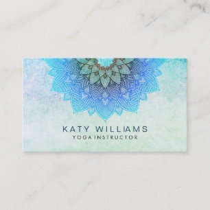 Carte De Visite Aquarelle Teal de fleur de Lotus d'instructeur de