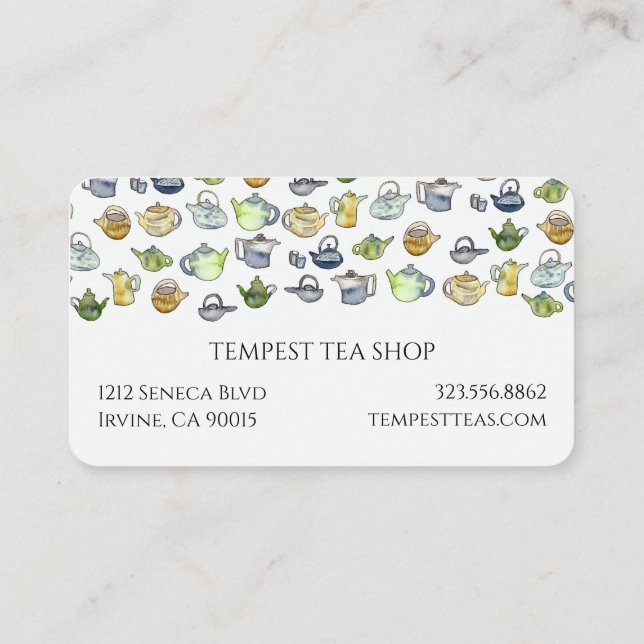 Carte De Visite Aquarelle Teapot Motif Magasin de thé élégant (Dos)