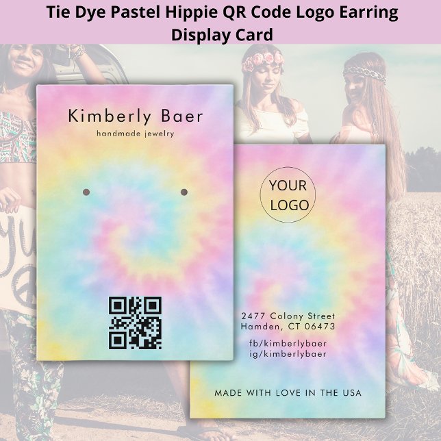 Carte De Visite Aquarelle Tie Dye Pastel les années 70 Écran d'ore (Créateur téléchargé)