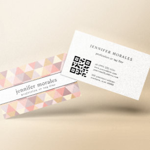 Carte De Visite Aquarelle Triangle Crème rose Mauve Gris Code QR