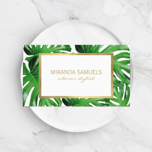 Carte De Visite Aquarelle Tropical Monstera Feuille Motif