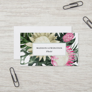 Carte De Visite Aquarelle Tropical Protea Monstera Vert