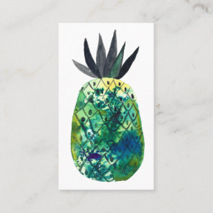 Carte De Visite Aquarelle tropicale ananas bleu bleu vert