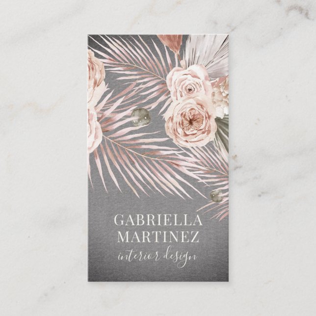 Carte De Visite Aquarelle tropicale fleurit Concepteur intérieur (Devant)