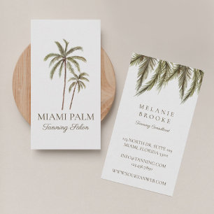 Carte De Visite Aquarelle tropicale Palm Tree Tanning Salon Blanc
