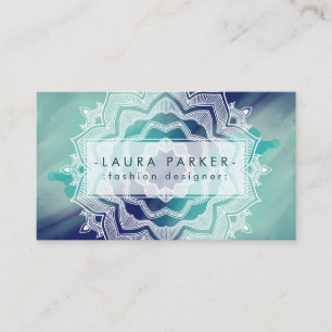 Carte De Visite Aquarelle Turquoise Bleu Splatter Abstrait Mandala