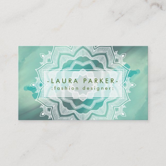 Carte De Visite Aquarelle Turquoise Bleu Splatter Abstrait Mandala (Devant)