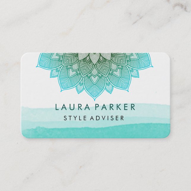 Carte De Visite Aquarelle Turquoise bleue Lotus Floral Mandala Yog (Devant)