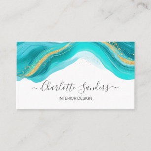 Carte De Visite Aquarelle turquoise et or moderne Liquide Aquarell