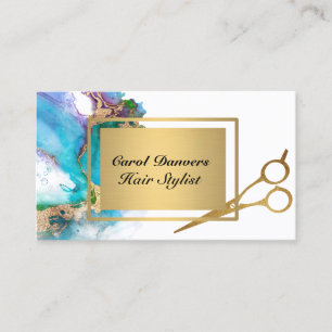 Carte De Visite Aquarelle Turquoise Gold Foil Marbre coiffeuse