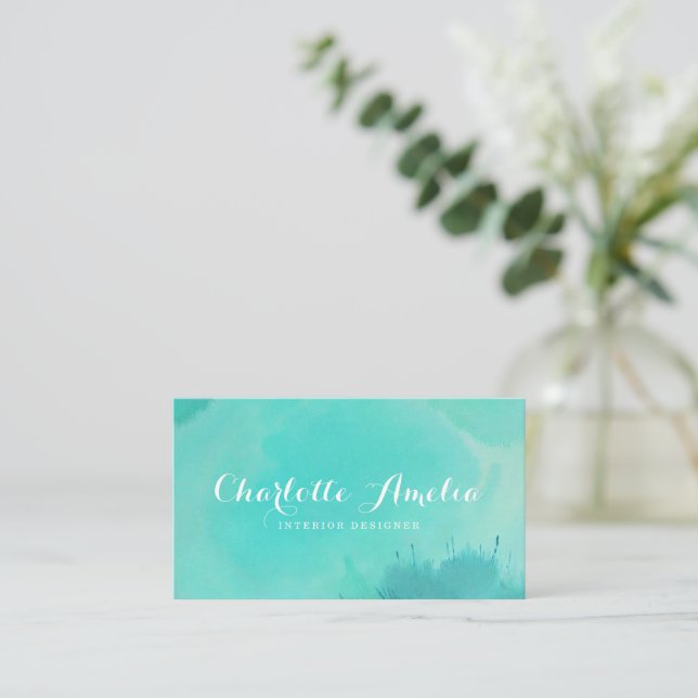 Carte De Visite Aquarelle Turquoise Moderne Élégante (Debout devant)