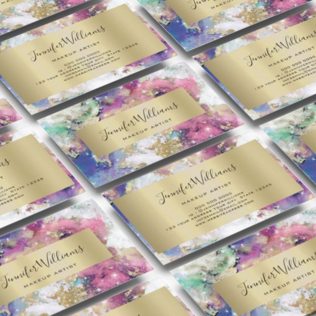 Carte De Visite Aquarelle unique Sparkly Gold Foil Salon de beauté (Créateur téléchargé)