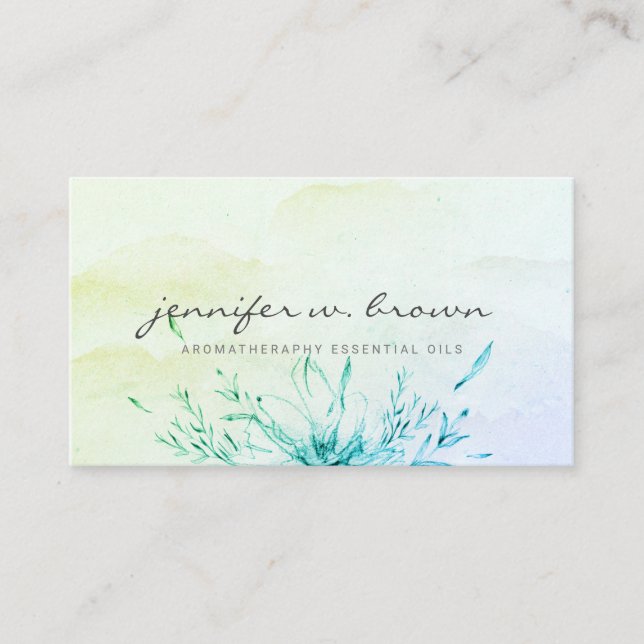 Carte De Visite Aquarelle Vert Ombre Floral Feminine Simple (Devant)