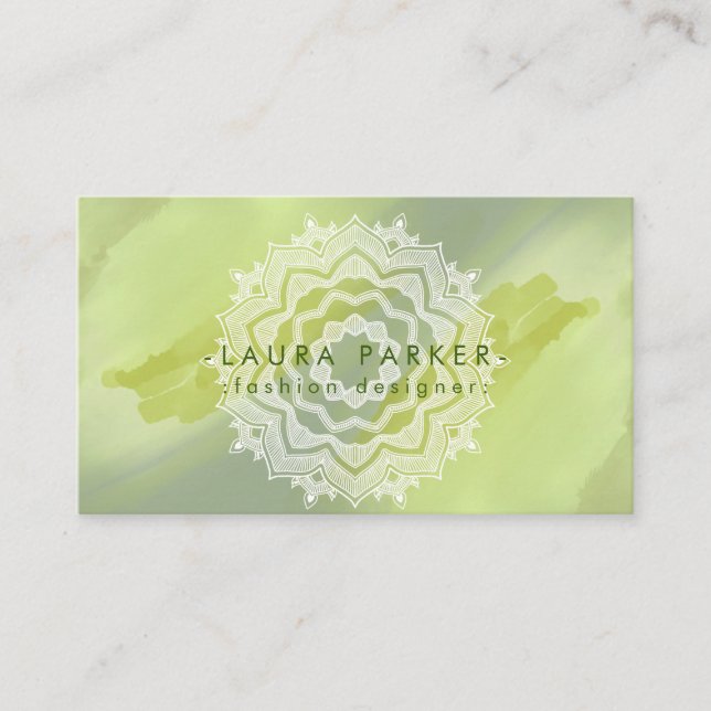 Carte De Visite Aquarelle vert plaque Abstraite Mandala Art (Devant)