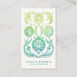 Carte De Visite Aquarelle vert turquoise et citron vert Boho Flora