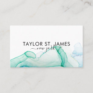 Carte De Visite Aquarelle verte Calligraphie Peinture Splatter