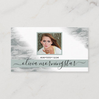 Carte De Visite Aquarelle verte Dusty Pale Sage QR et photo