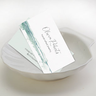 Carte De Visite Aquarelle verte moderne Script Petit