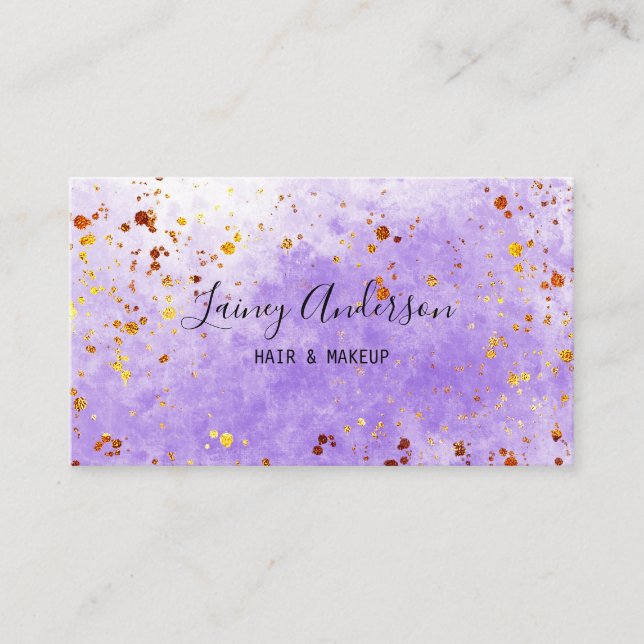 Carte De Visite Aquarelle violet clair fausse feuille d'or parties (Devant)
